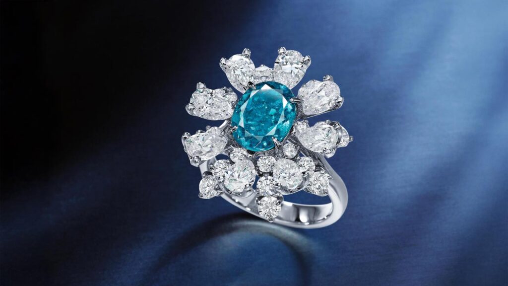 Ring featuring an oval, 2.15-carat, greenish-blue Paraiba tourmaline at Bonhams image