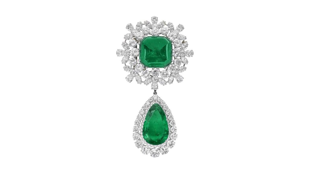 Bulgari emerald and diamond brooch at Christie's image