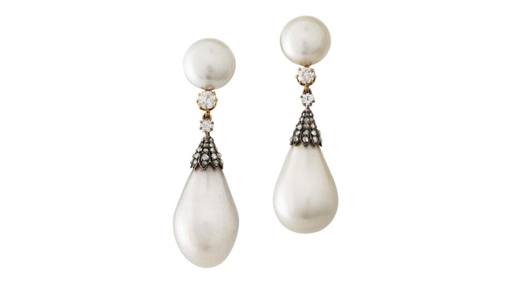 Pearl and diamond earrings at Christie's image