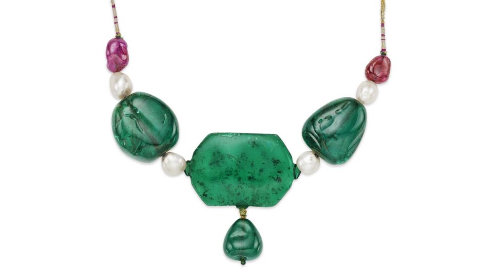 Emerald, spinel, ruby and pearl necklace from the Mughal collection at Christie's image at Christie's image