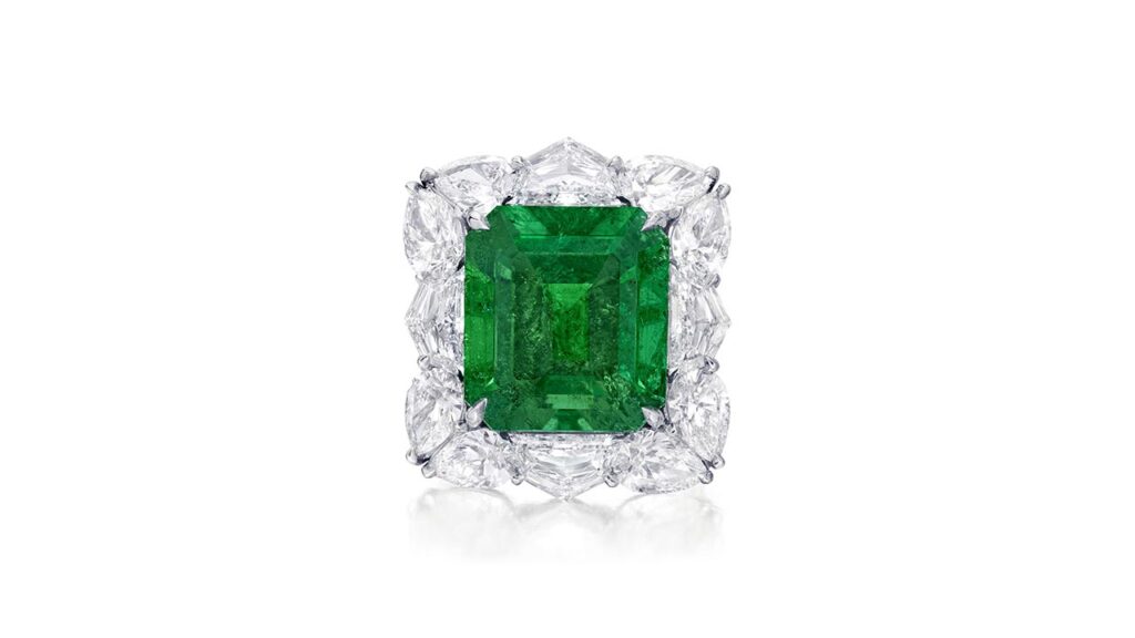 Colombian emerald and diamond ring at Phillips image