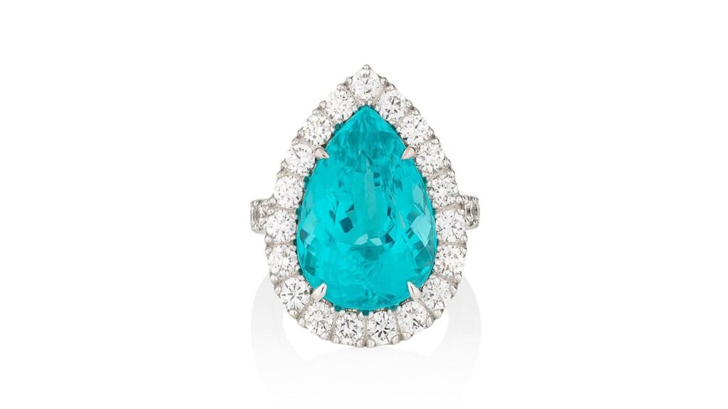 Pear-shaped Paraiba tourmaline ring at Phillips auction image
