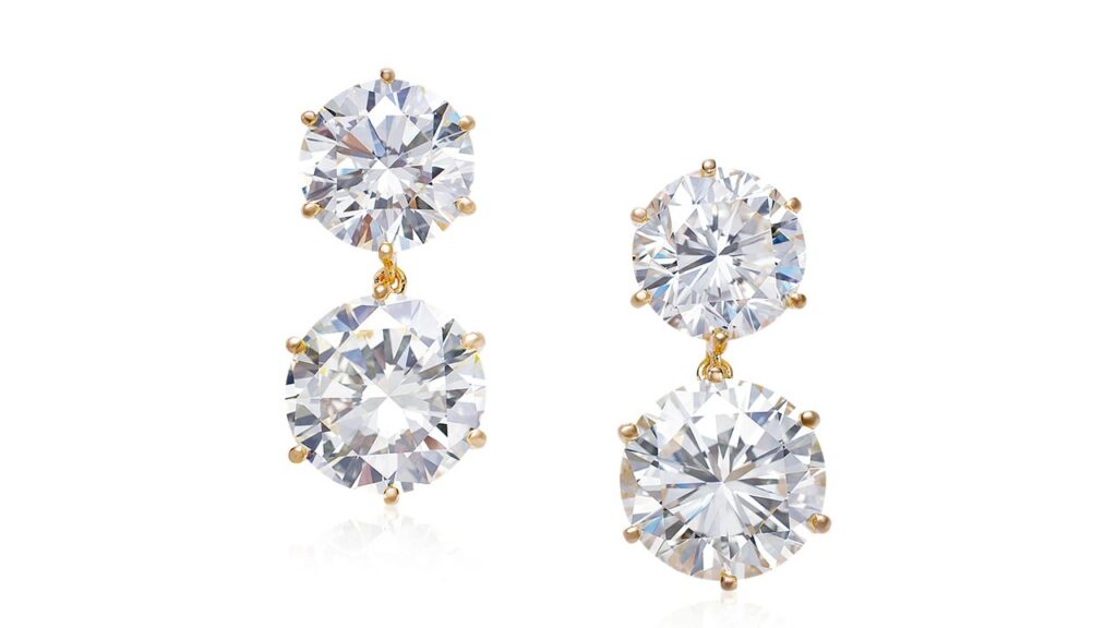 Earrings featuring two brilliant-cut round diamonds on each earring at Poly Auction image