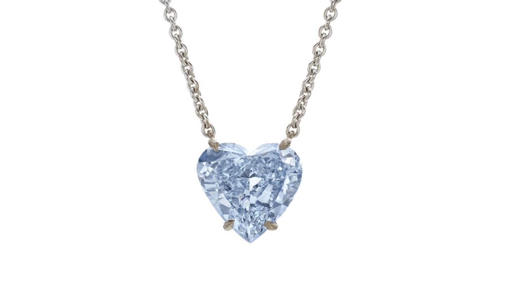 Heart-shaped fancy-blue flawless diamond pendant necklace at Sotheby's image