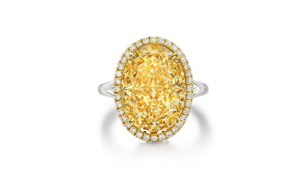 Oval brownish-yellow diamond ring at sotheby's image