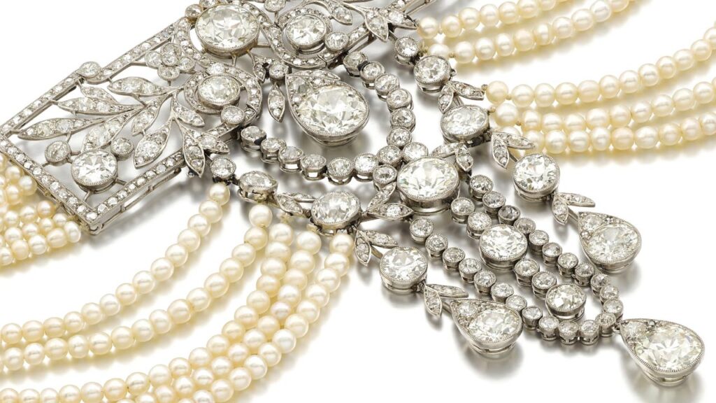 Diamond and pearl choker necklace at Sotheby's image