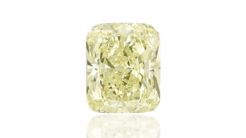 Cushion-cut fancy-light yellow diamond ring image at Sotheby's image
