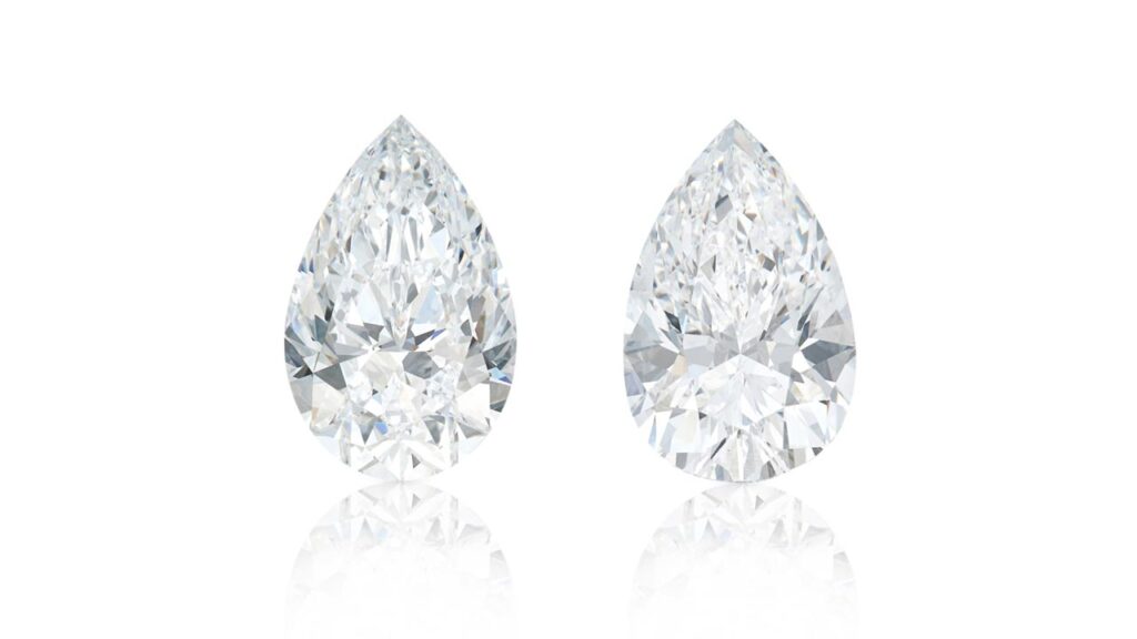 Pair of unmounted pear-shaped, D-flawless diamonds at Sotheby's image