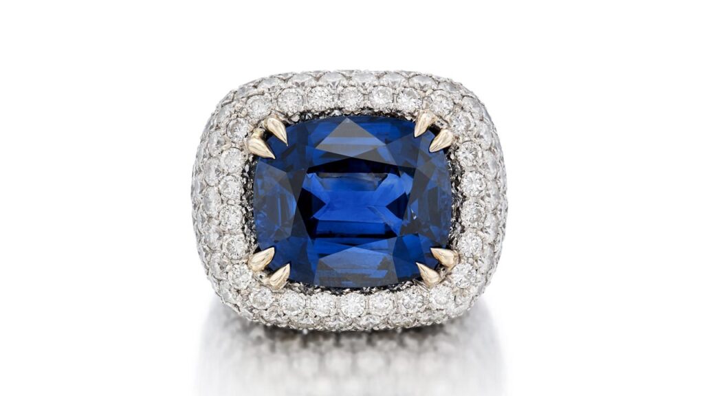 Cushion-cut Madagascan sapphire sapphire and diamond ring at Sotheby's image