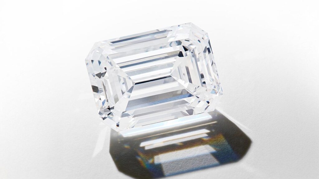 Unmounted emerald-cut, 17.05-carat, D-color, VVS1-clarity diamond at Sotheby's image