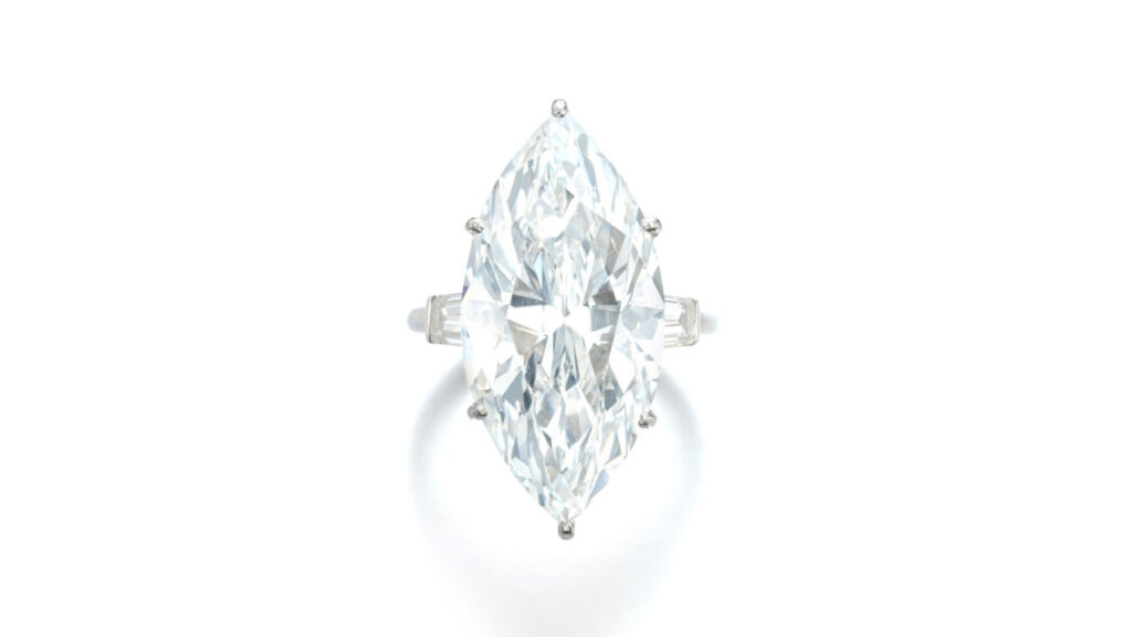 Marquise-shaped, D-color diamond ring at Sotheby's image