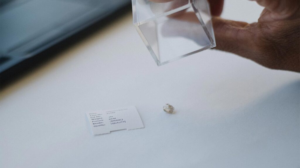 Rough De Beers diamond on a sorting table image