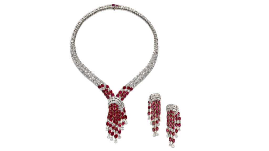 ruby and diamond necklace and earrings at Christie's image