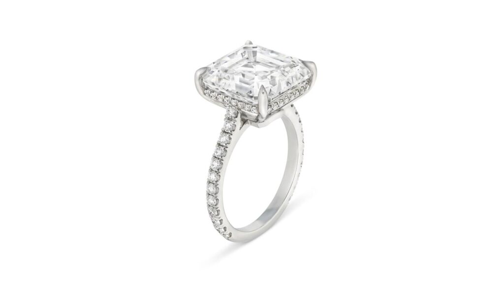 Square emerald-cut diamond ring at Christie's image